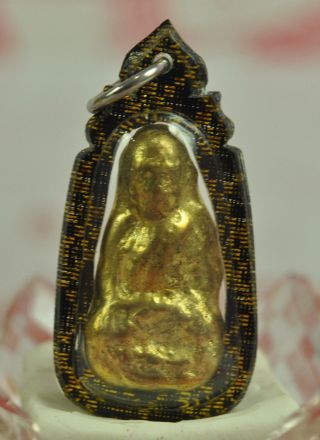 Natural Gold Leklai Thong Pla Lai Phra Lp Tuad Thuad Thai Buddha Amulet Somporn