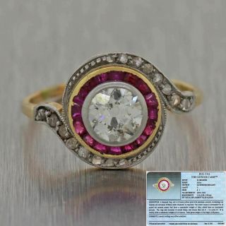 1880s Antique Victorian 18k Yellow Gold 1.  35ctw Diamond & Ruby Engagment Ring