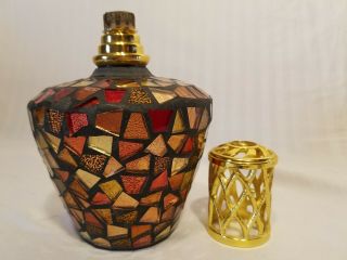 Mosaic Glass Red - Orange - Amber - Brown Fragrance Oil Burner Catalytic Lamp W/wick
