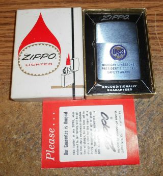 1965 Zippo Uss U.  S.  Steel Safety Award Full Size Advertising Lighter/nib/rare