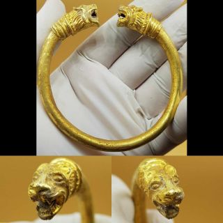 Ancient Rare 1st Century High Carat Gold Roman Greek Bangle With 2 Lion Heads