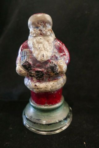 Rare Antique Santa Claus Tall Glass Light / Candy Container Figural Painted