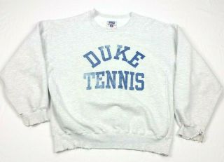 Vintage Russell Athletic Duke Tennis Blue Devils Gray Fleece Sweatshirt Large