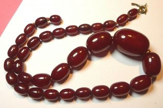 Antique Vintage Cherry Amber Bakelite Faturan Beads Necklace Marbled 24.  52g