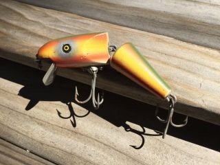 Pflueger Jointed Palomine 3 1/2” Painted Eye Wood Fish Bait Rustic Decore Lure
