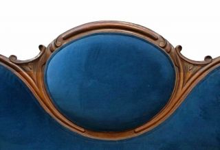 19th Century Antique Victorian Sofa Blue Upholstery Loveseat Settee Chaise Couch 3