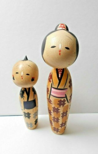 Japan Kokeshi.  Recommended Japanese Vintage Wooden Pair Dolls Mother And Child.