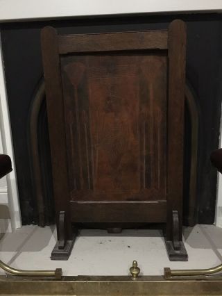 Antique Wooden Oak Fire Screen Leather Egyptian Relief Upcycling Possibilities