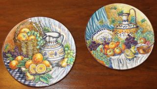 Vintage Ceramar Spain Set Of 2 Plates 12 " With Wall Hangers