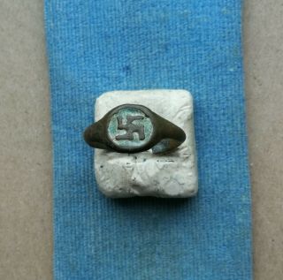 Ancient Viking Bronze Ring Ornament " Early Medieval Swastika " Rare