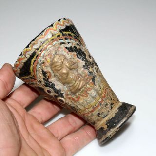 Very Rare Roman Era Phoenician Colored Glass Cup With Bronze Decorations Ca 100 -