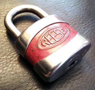 Reese Padlock Red Steel Vintage Antique Old Lock No Key Made In Usa