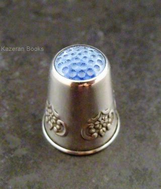 Vintage Danish Denmark Solid Silver & Blue Stone Topped Thimble