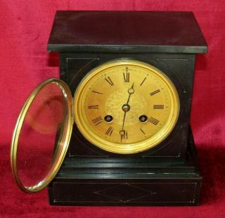 A Delightful Small French Black Marble Mantle Clock With Brass Dial 2