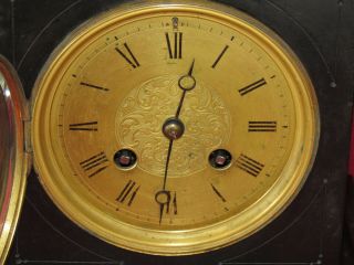 A Delightful Small French Black Marble Mantle Clock With Brass Dial 3