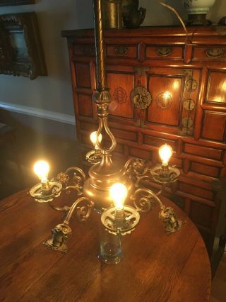 ANTIQUE Early 1900 ' s 4/4 GAS AND ELECTRIC CHANDELIER / FIXTURE 2