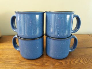 Vintage Marlboro Unlimited 14oz Coffee Cup Mug Set Of 4 Blue Speckled Stoneware