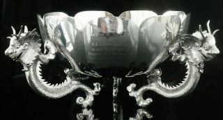 Chinese Export Silver Dragon Bowl By Wang Nam & Co,  Ellis Kadoorie School