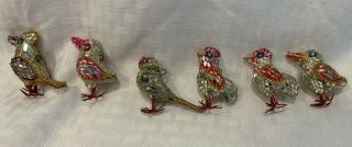 6 Vintage Cut Glass? Bird Christmas Ornament With Metal Eyelet For A Hook