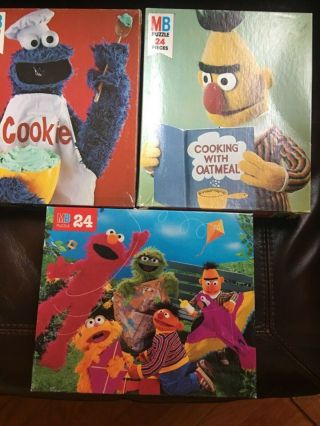 Vintage Milton Bradley Sesame Street Puzzles Set Of 3 All 24 Pc Puzzles