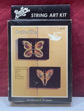 Vintage Hazels Kaboodles Butterflies String Art Kit.  70s Deco Retro