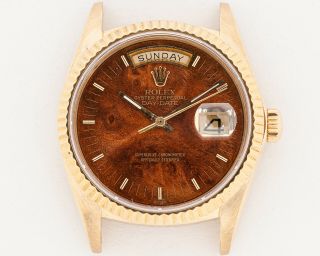 1977 Rolex 18k Gold Ref.  18038 Day - Date W/ Wood Dial Out Of Estate