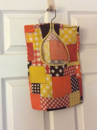 Vintage 1970’s Clothes Pin Holder Hanging Bag Filled With 50 Wood Clothes Pins