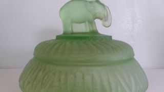 Vintage Greensburg Glass Jade Green Powder Box Jar W/ Elephant Finial