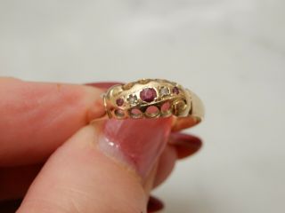 A Stunning Antique 18 Ct Gold Ruby And Diamond Boat Design Ring