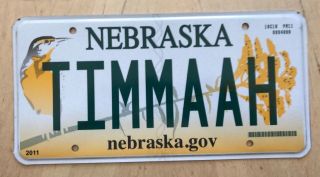 Nebraska Graphic Bird Vanity License Plate " Timmaah " Tim Ma Maa Maah