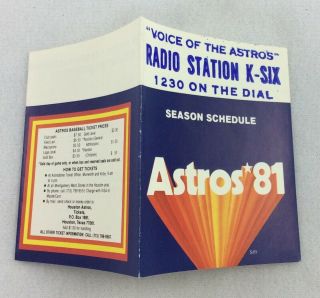 1981 Houston Astros Baseball Pocket Schedule - Radio K - Six 1230