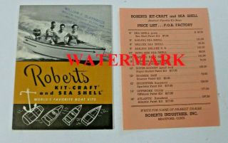 Vtg 1953 Roberts Kit - Craft & Sea Shell Boat Kit Fold - Out Brochure W/ Price List 2