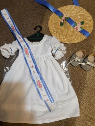American Girl Doll Felicity Summer Outfit 1992 Pc With Gown,  Sash,  Hat,  Shoes.