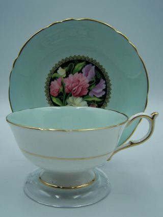Vintage Paragon Cup Saucer Light Blue Color With Sweat Pea Flowers 2