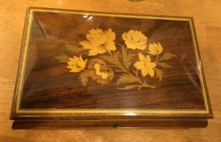 Vtg Reuge Italy Wooden Jewelry Music Box Floral Inlay Dr.  Zhivago