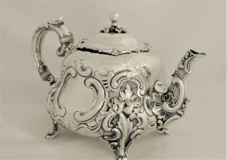 Victorian English Silver Plate Embossed Repousse Floral Teapot Coffee Pot