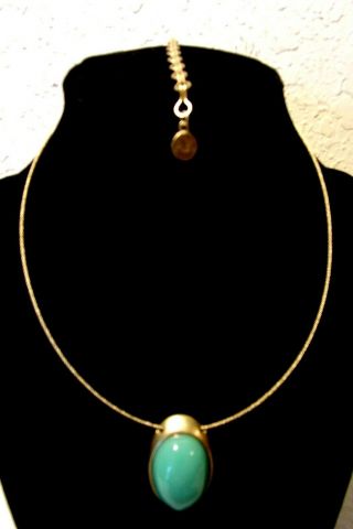 Vintage Signed Ak Anne Klein Gold Tone Green Blue Stone Pendant Necklace 19 " Long