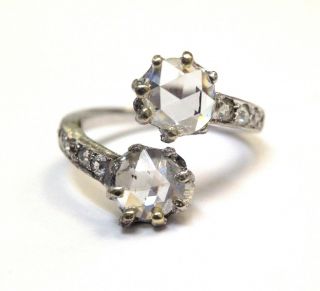 Gorgeous Antique Platinum Rose Cut Diamond Ring Bypass Size Adjustable