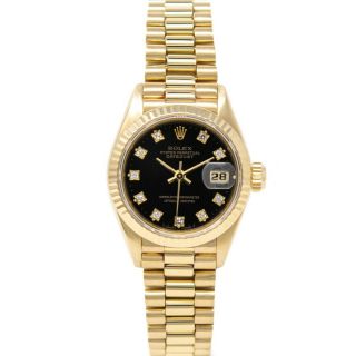 Rolex Lady - Datejust Yellow Gold President 69178 Wristwatch - Black Diamond
