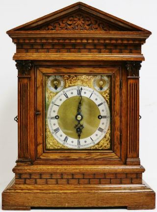 Rare Antique Tiger Oak W&h Triple Fusee Musical 8 Bell & 5 Gong Bracket Clock