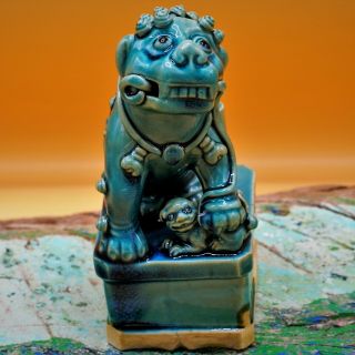 18th Century Rare Turquoise Chinese Porcelain Buddhist Lion,  Fine Foo Dog Figure