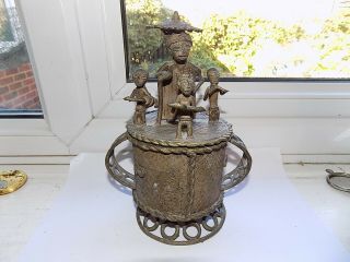 Vintage African Ashanti Benin ? Tribal Cast Bronze/brass Lidded Pot H 20.  5 Cm