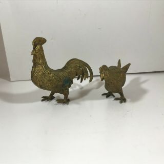 Vintage Solid Brass Figurines Rooster And Hen