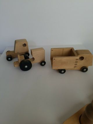 Vintage Creative Playthings Wooden Toy 1 Tractor,  2 Trucks Made In Finland