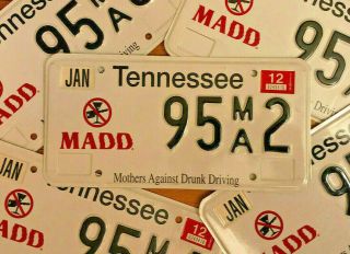 Tennessee Embossed License Plate - " Mothers Against Drunk Driving " (madd)