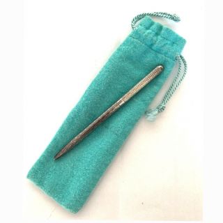 Vintage Tiffany & Co Sterling Silver Diamond Cut Design Purse Pen With Pouch