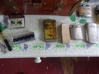 Great Vintage Set Of Lighters,  Match Holders,  Cigarette Case