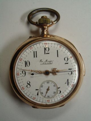 Antique 14k Solid Gold Minute Repeater With Chronograph Pocket Watch