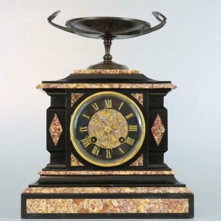 Gorgeous Small Black Slate,  Marble & Bronze French Mantel Clock - Vincenti