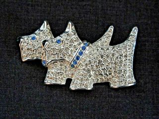 Vtg Napier Rhinestone Scotty Terrier Dog Pin Brooch Silver Tone Blue Collar